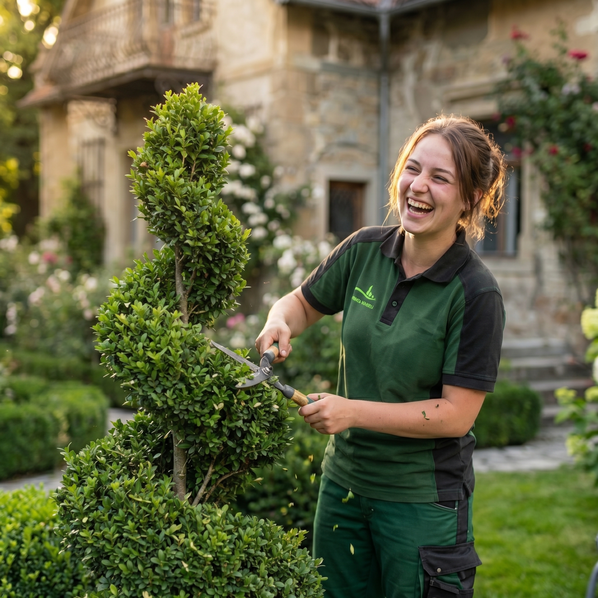 Freundliche Mitarbeiterin bei professioneller Gartenpflege in Stuttgart mit moderner Grünpflege und hochwertigem Garten- und Landschaftsbau