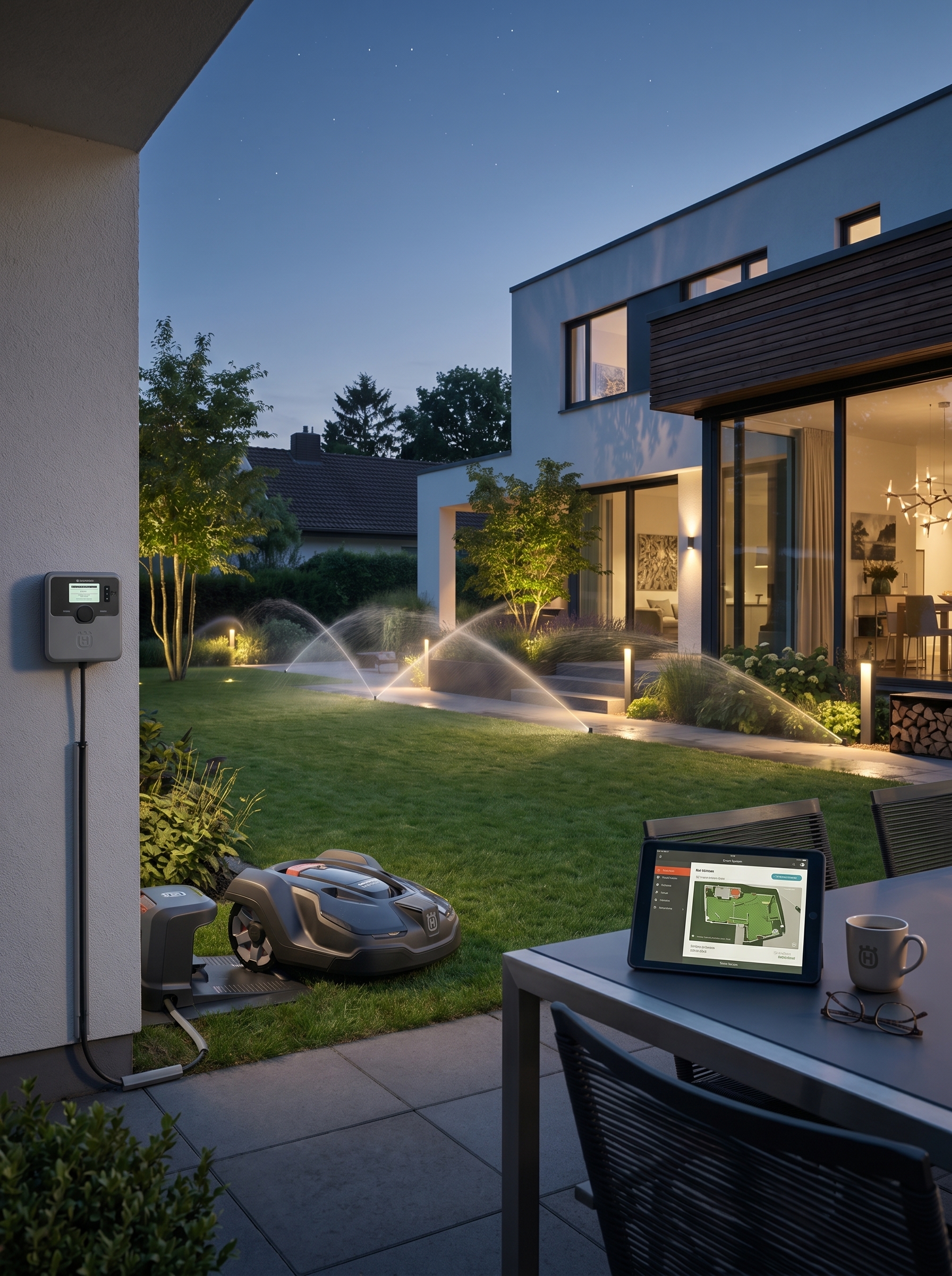 Smart Gardening Rasenpflege in Stuttgart mit automatischer Bewässerung, modernem Rollrasen und intelligenter Gartentechnik vom Galabau-Profi